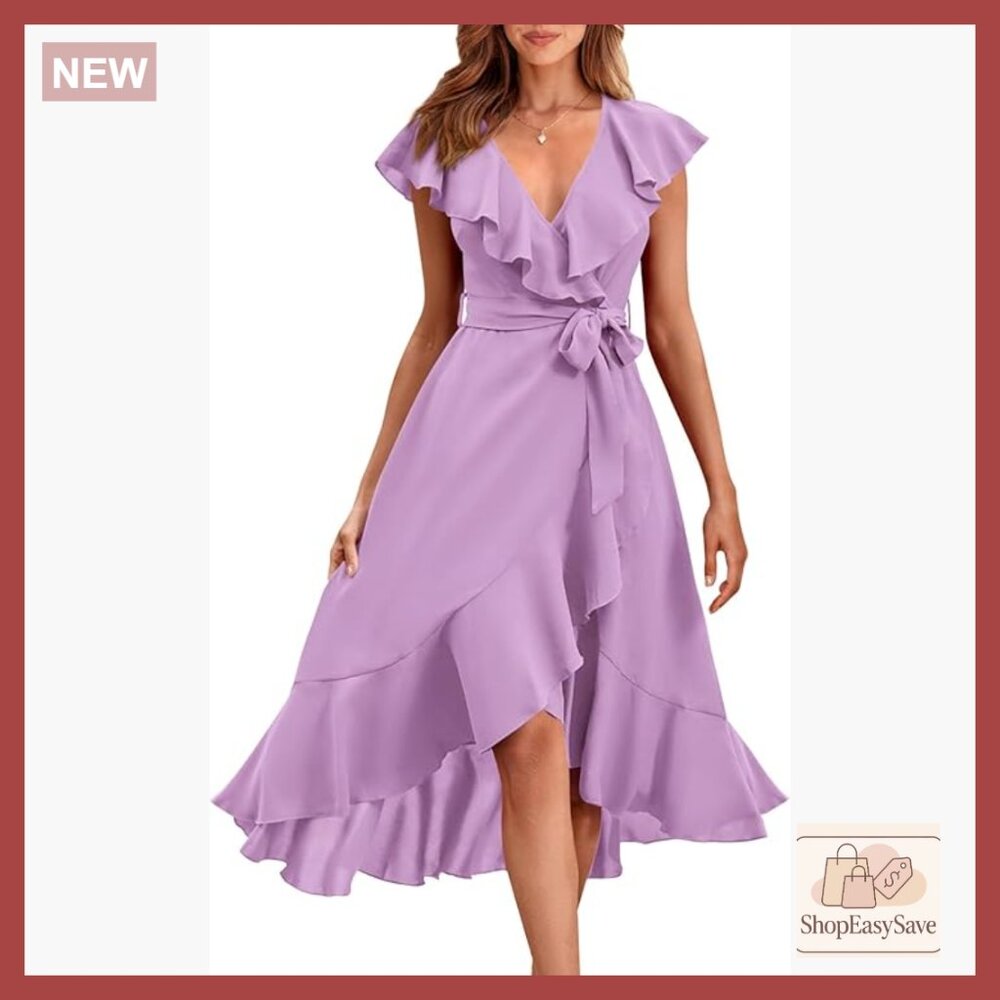 Boho Midi Dress Casual Elegant Deep V Neck Ruffle Hem Split Beach Long